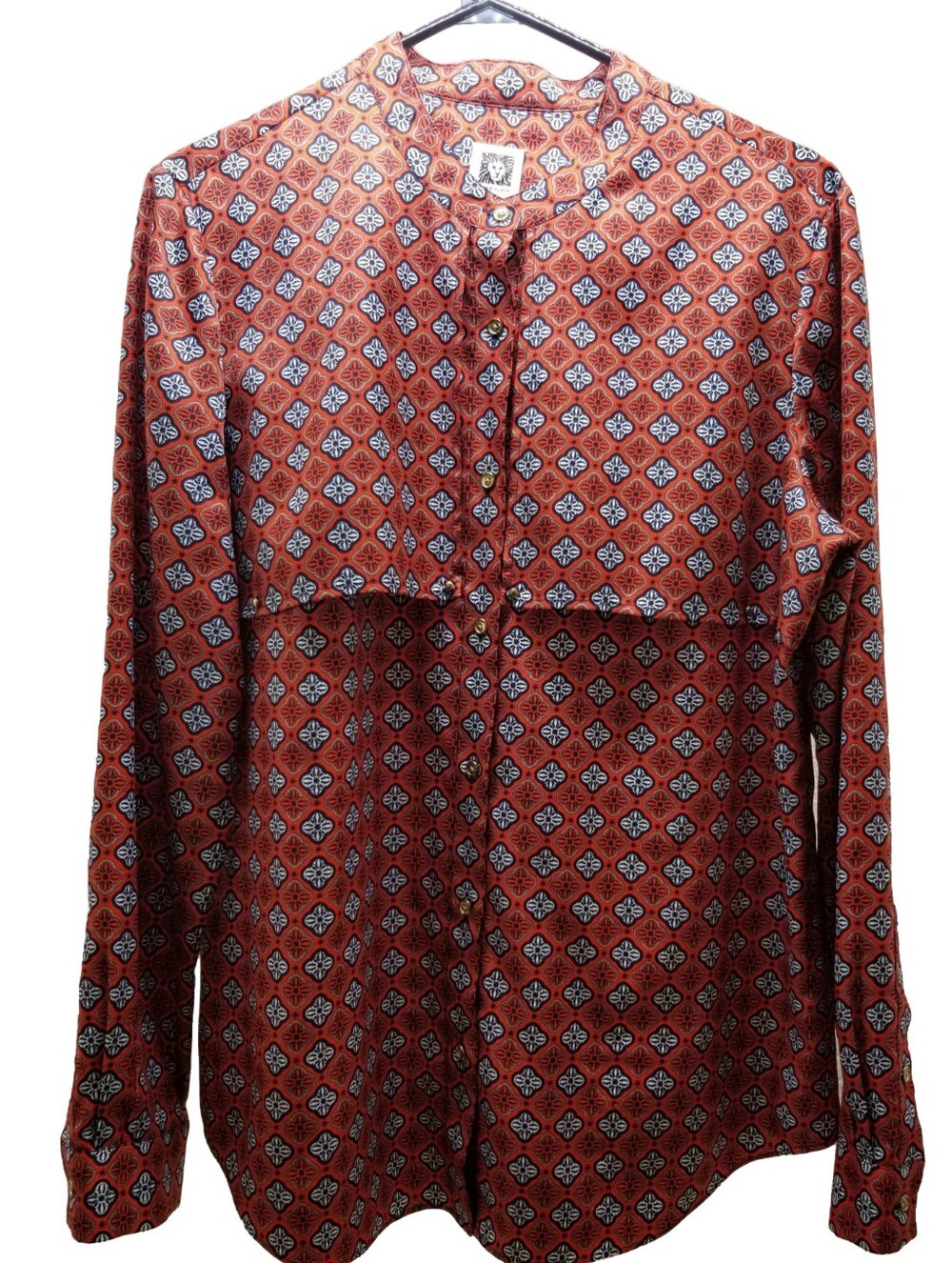 Anne Klein Rust-Patterned Long Sleeve Blouse